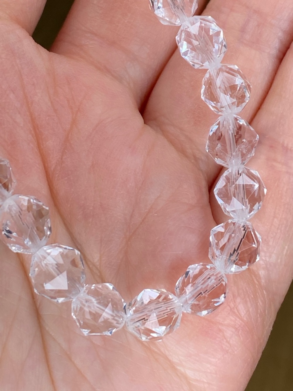 Faceted Clear Quartz Bracelet • High-Clarity Prismatic Crystal Ball Stretch - Picture 5 of 7